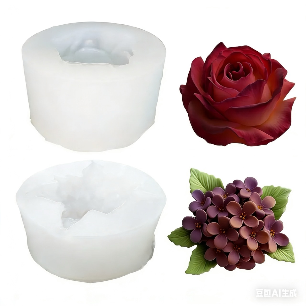 Soap Making Art - 2-Piece 3D Rose and Lilac Silicone
