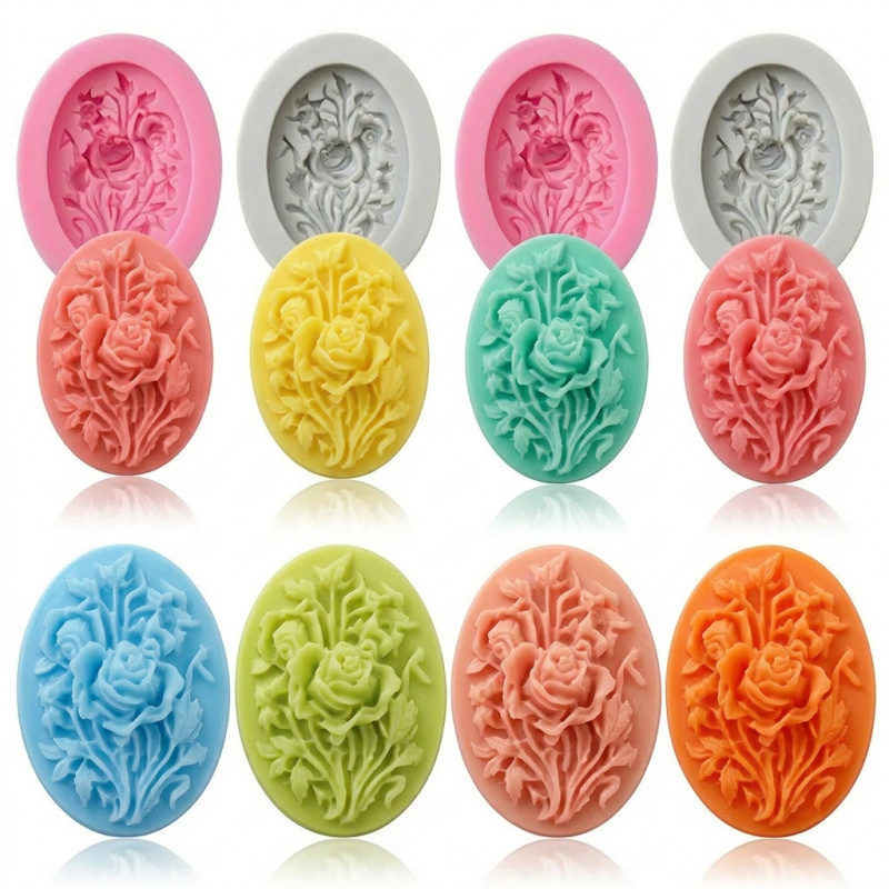 Soap Making Tools - 4 Silicone mold with flower shape，Easy-to-demold